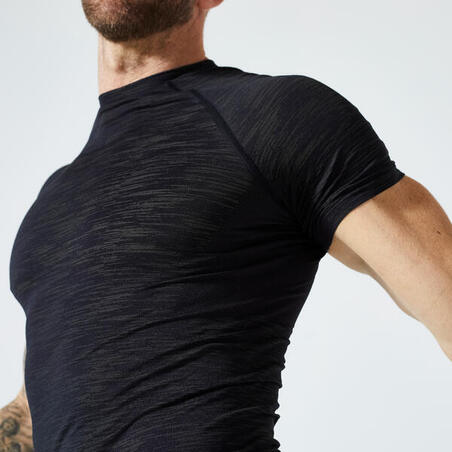 T-shirt musculation compression manches courtes respirant col rond - noir  kaki - Maroc, achat en ligne