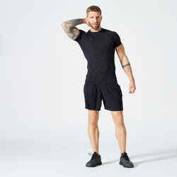 Short-Sleeved Crew Neck Weight Training Compression T-Shirt - Black/Khaki