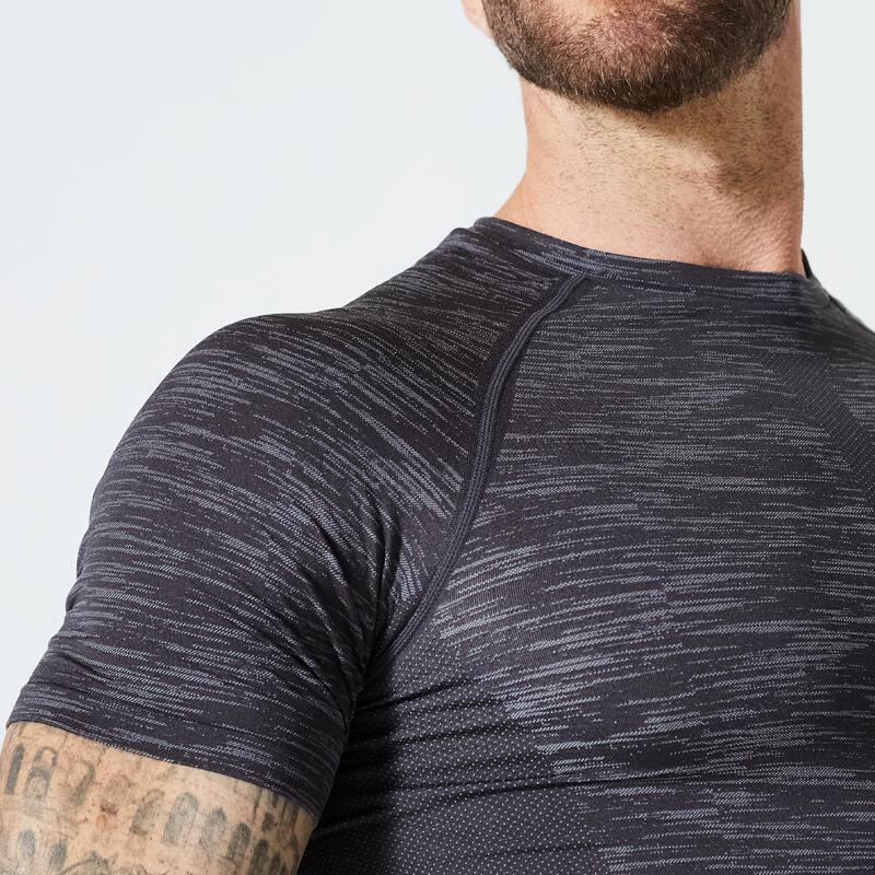 Kompressionsshirt Fitness Cardio - grau/schwarz meliert