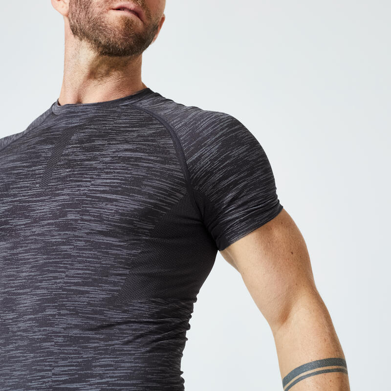 Kompressionsshirt Fitness Cardio - grau/schwarz meliert