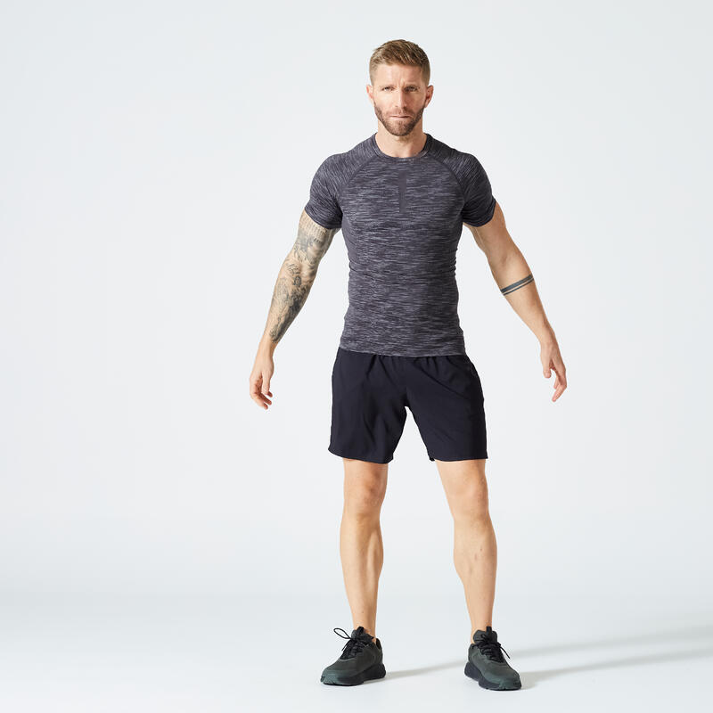 Erkek Koyu Gri Slim Dikişsiz Spor Tişörtü - Vücut Geliştirme
