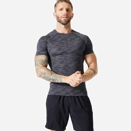 Majica kratkih rukava za bodybuilding kompresijska muška siva