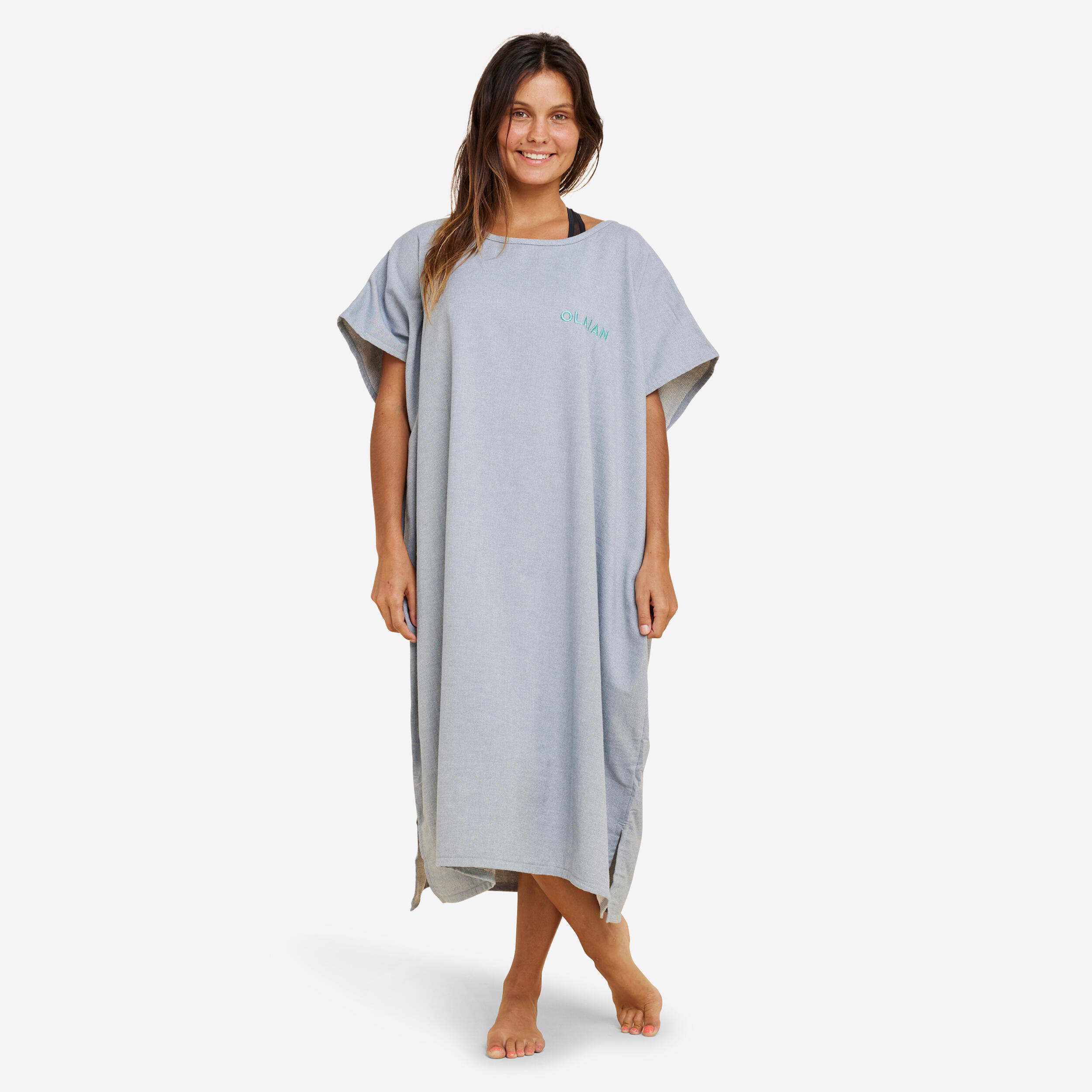 Olaian - Poncho Surf Adulte - 100 Gris Chiné - Serviette Poncho - Surf Bodyboard Ski Nautique - Bleu-gris - Taille Unique - Decathlon