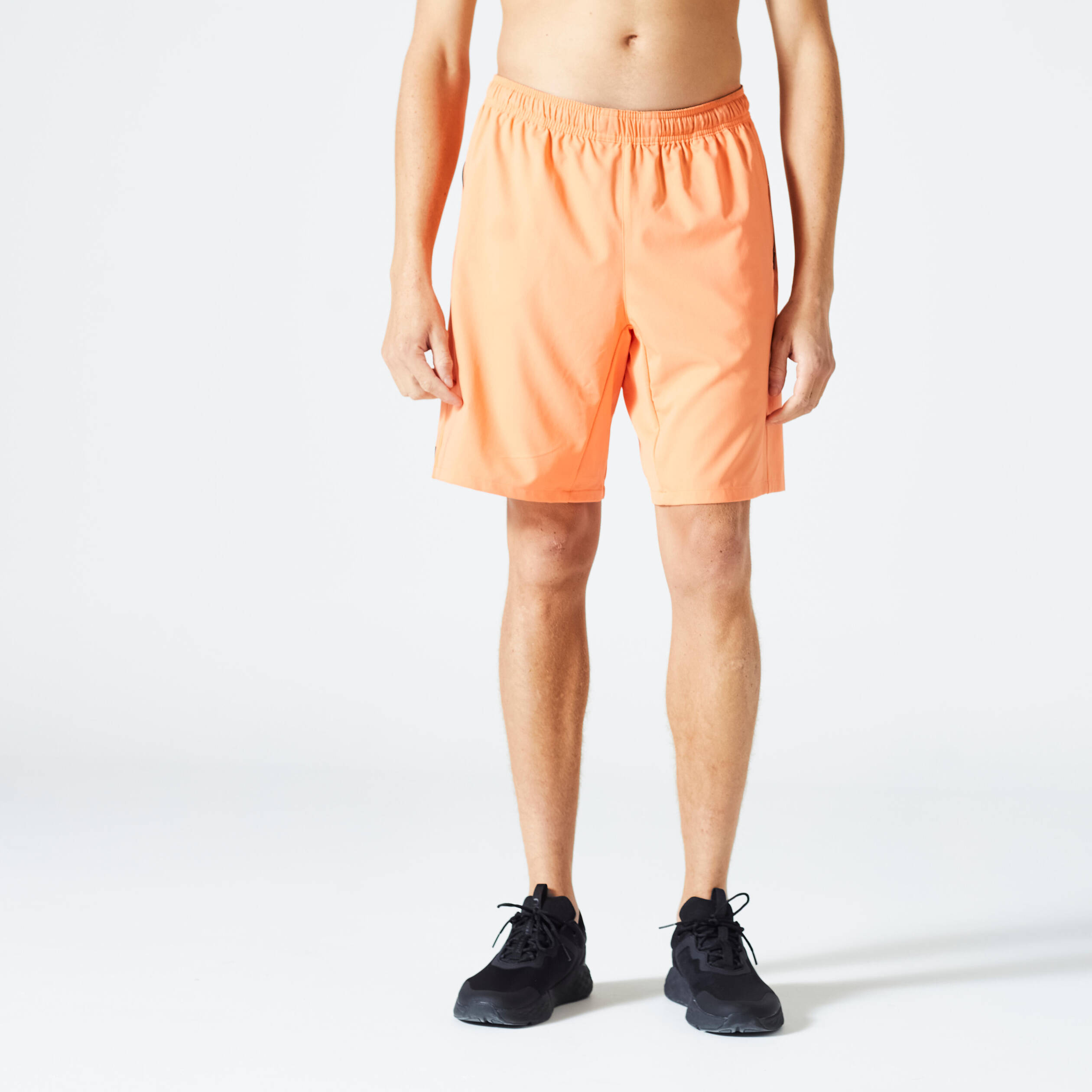 Men Gym Shorts Stretchable, Quick Dry with Zip Pockets - Orange