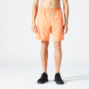 Men Sports Gym Shorts   Polyester With Zip Pockets - Orange