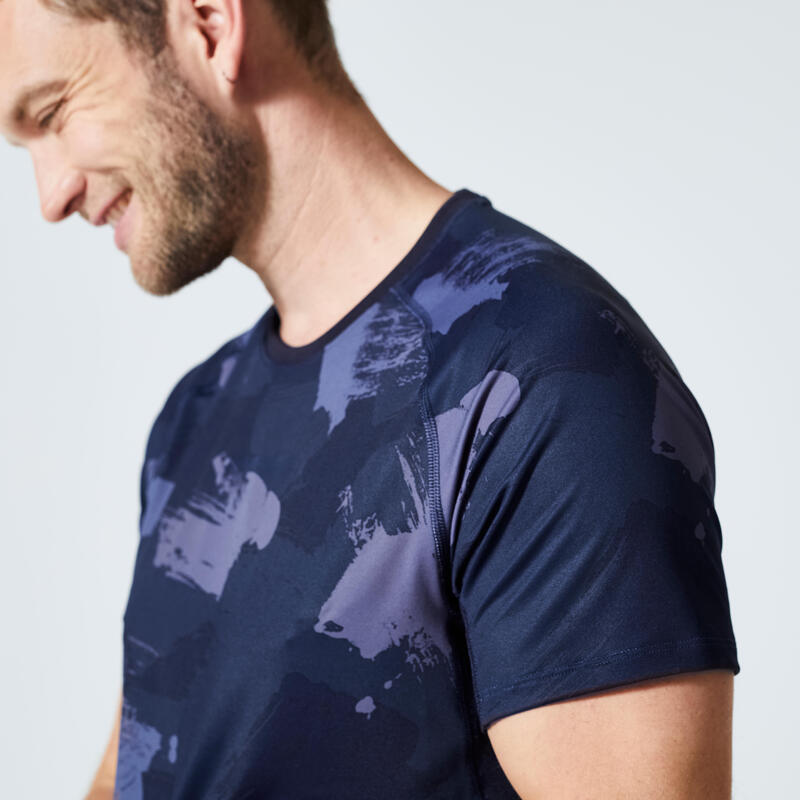 Ademend fitness T-shirt voor heren Essential ronde hals donkerblauw