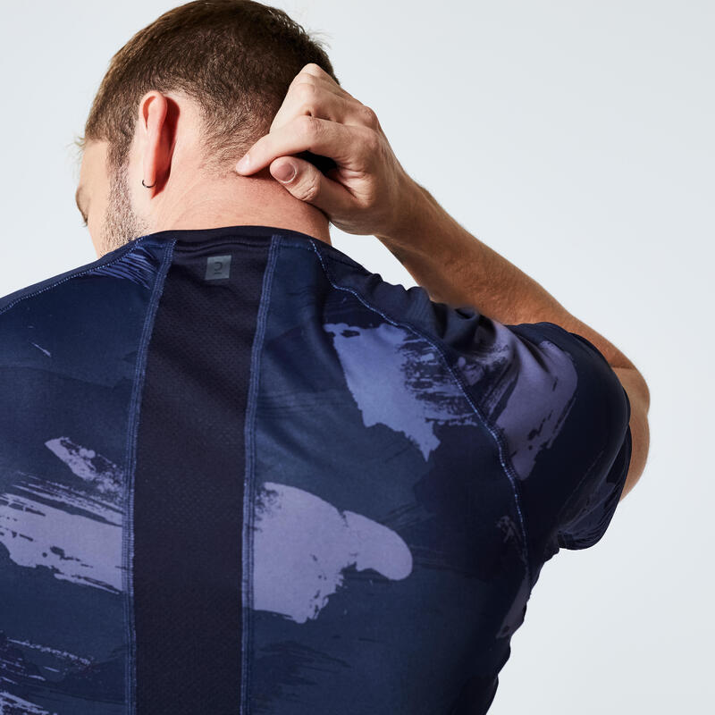 T-shirt de fitness essentiel respirant col rond homme - aop blue