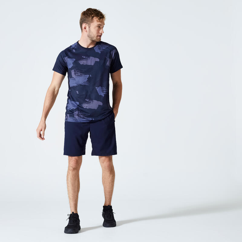 T-shirt de fitness essentiel respirant col rond homme - aop blue