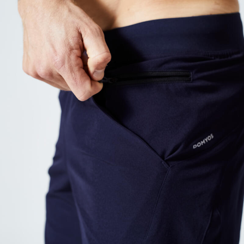 Pantaloncini 2 in 1 uomo palestra 500 traspiranti con tasca con zip blu