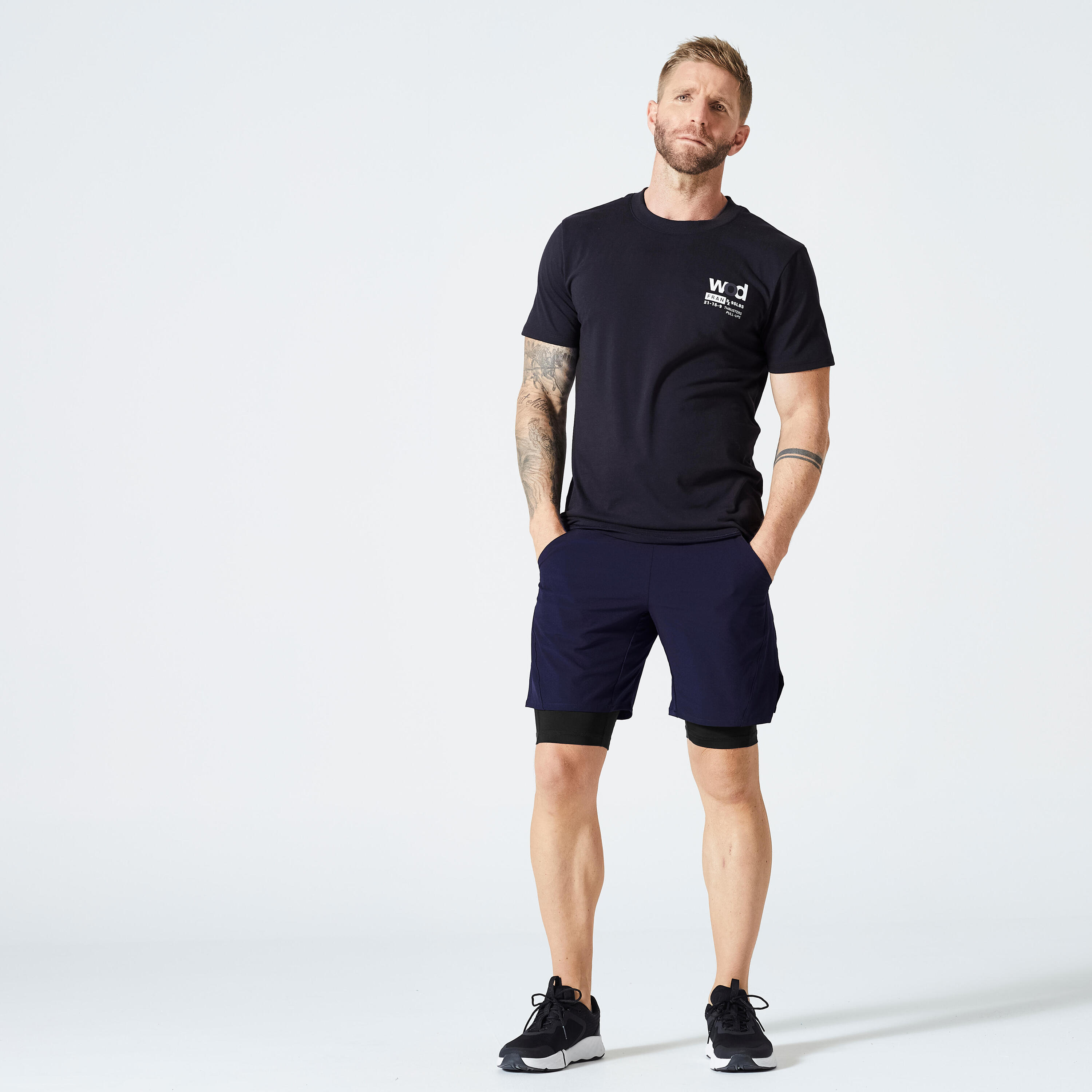 Breathable 2-in-1 Zip Pocket Fitness Shorts - Blue/Black 2/7