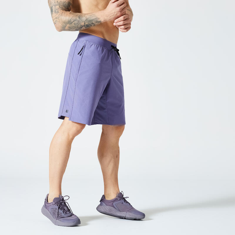 Short de fitness collection respirant poches zippées homme - mauve