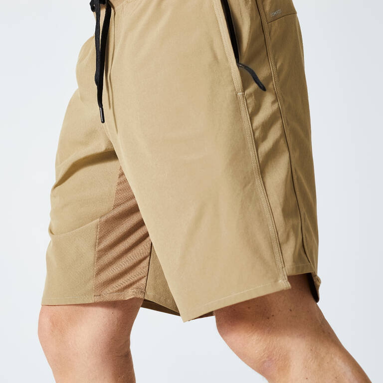 Men Sports Gym Shorts With Zip Pocket - Brown