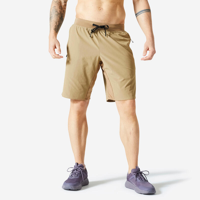 Short de fitness collection respirant poches zippées homme - brun