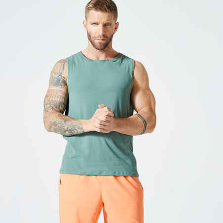 Camiseta Sin Mangas Fitness Collection Hombre Verde Transpirable Cuello Redondo