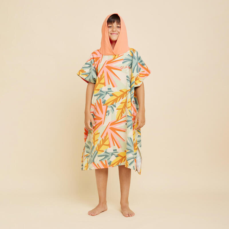 Poncho surf Enfant de 135 à 160 cm - 550 Jungle rose corail