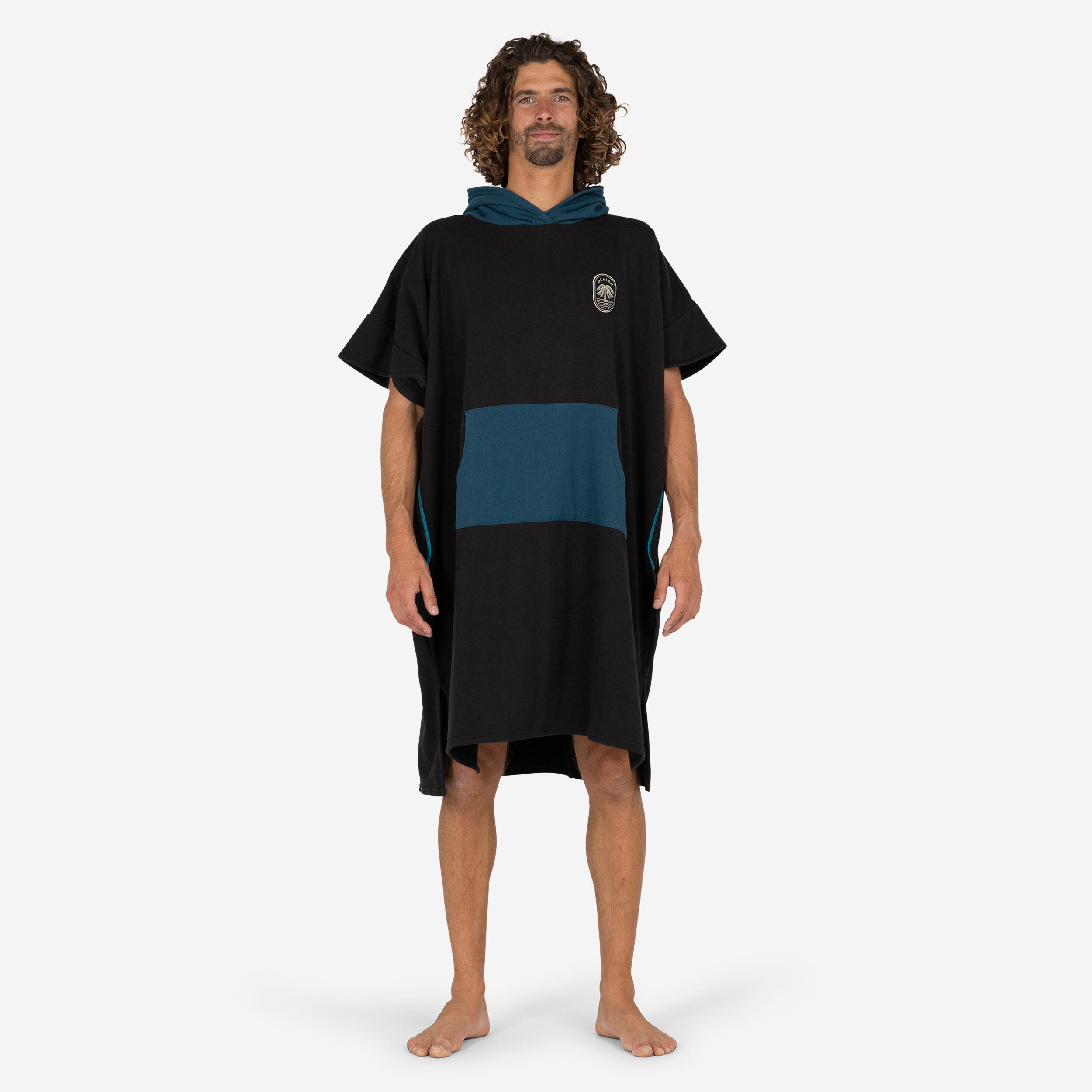 poncho surf adulte - 500 noir - olaian