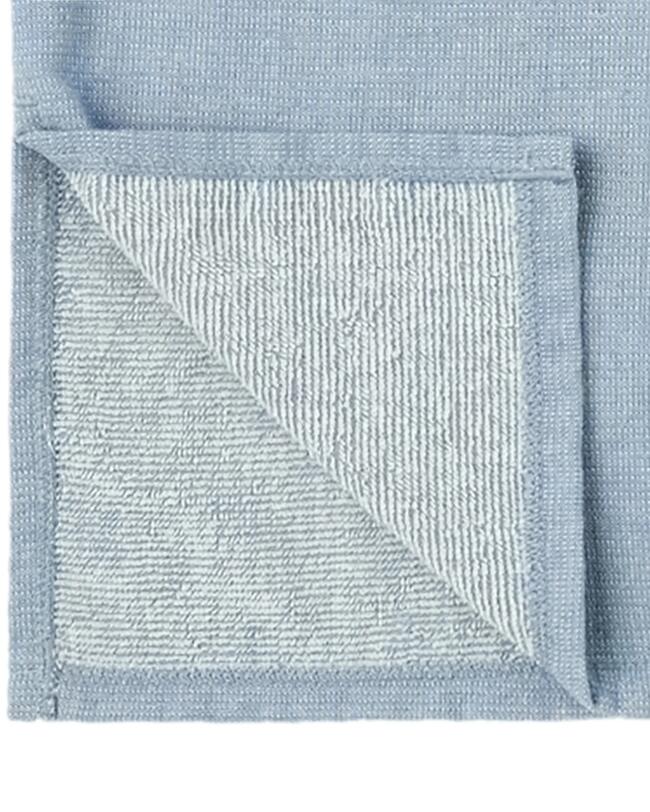 Ein Detailbild eines blauen Ponchos, der ordentlich gefaltet ist und dessen Innenseite mit feinen Streifen sichtbar ist, was auf die schnelle Feuchtigkeitsableitung hinweist.