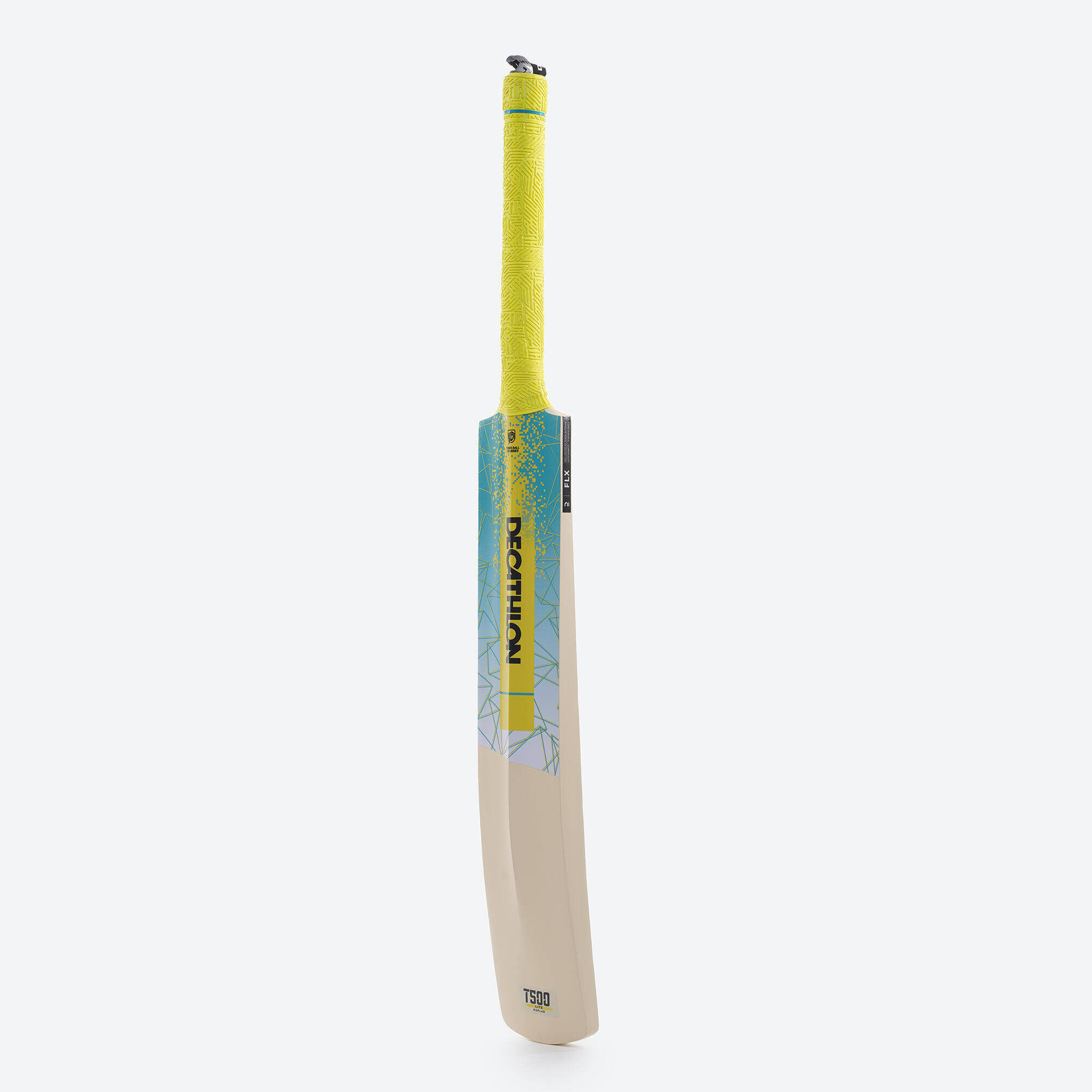 Adult Poplar Wood Cricket Bat Size 6 SH Soft & Medium for Tennis Ball T500 - Lime & Turquoise -  5