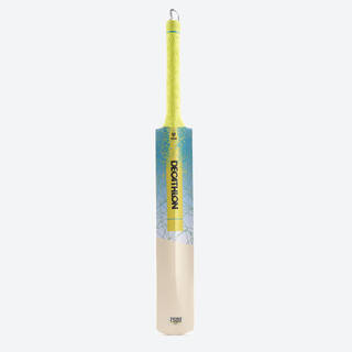 Adult Poplar Wood Cricket Bat Size 6 SH Soft & Medium for Tennis Ball T500 - Lime & Turquoise