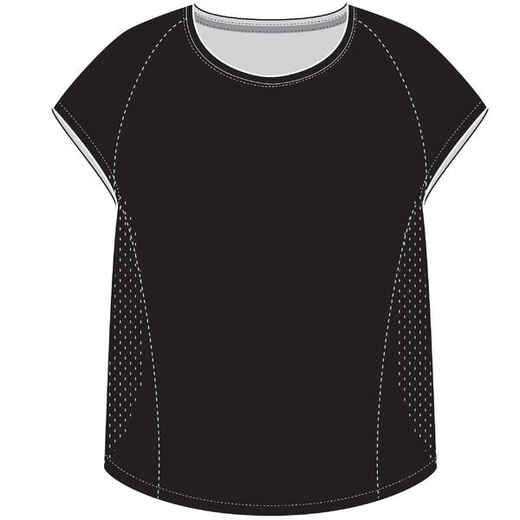 
      Γυναικείο αθλητικό t-shirt σε φαρδιά γραμμή με κοψίματα laser - Μαύρο
  