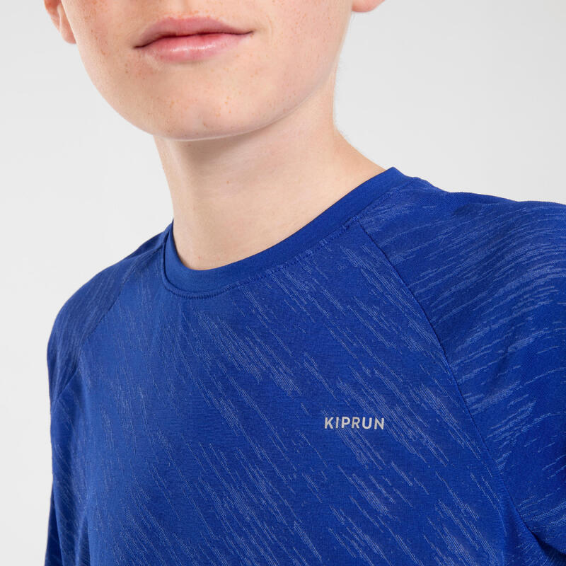T-Shirt running sans couture Enfant - KIPRUN CARE bleu indigo
