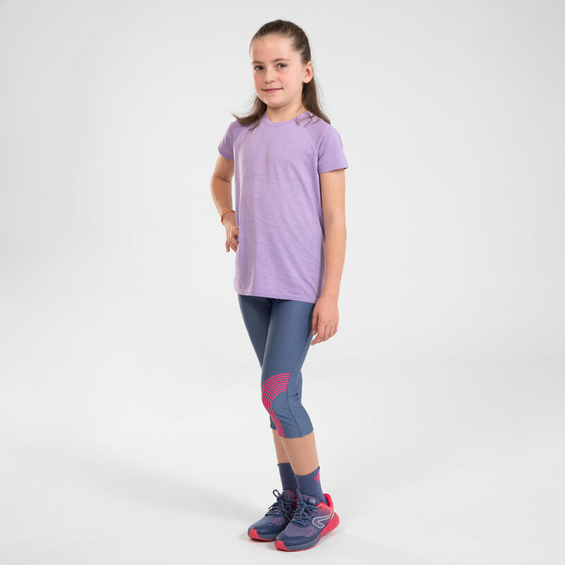 Laufhose 3/4 Kinder atmungsaktiv - Dry grau/rosa