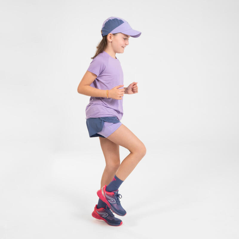 Laufshorts 2-in-1 Kinder Mädchen atmungsaktiv - Dry+ blau/lila