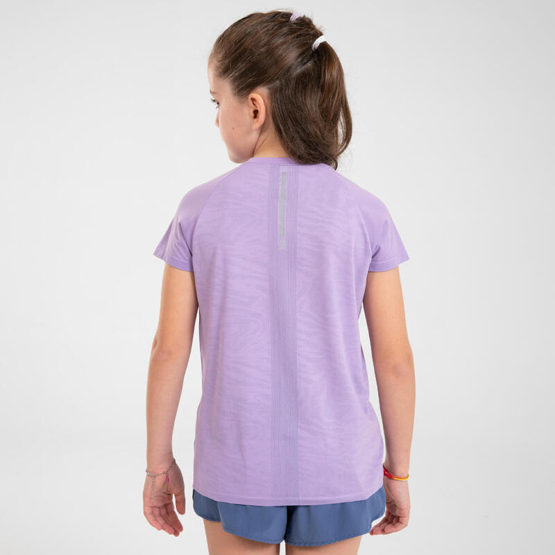 女童無縫跑步 T 恤 KIPRUN－淡紫色
