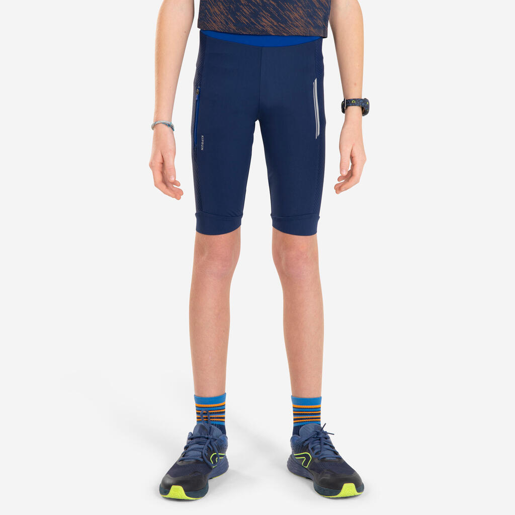 Kids' KIPRUN dry+ running shorts - navy blue and green