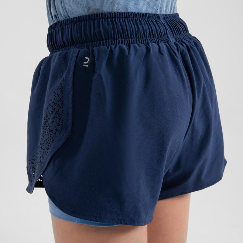 Laufshorts 2-in-1 Kinder Mädchen atmungsaktiv - Dry+ marineblau/blau