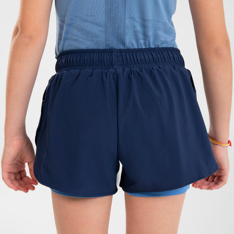 Laufshorts 2-in-1 Kinder Mädchen atmungsaktiv - Dry+ marineblau/blau