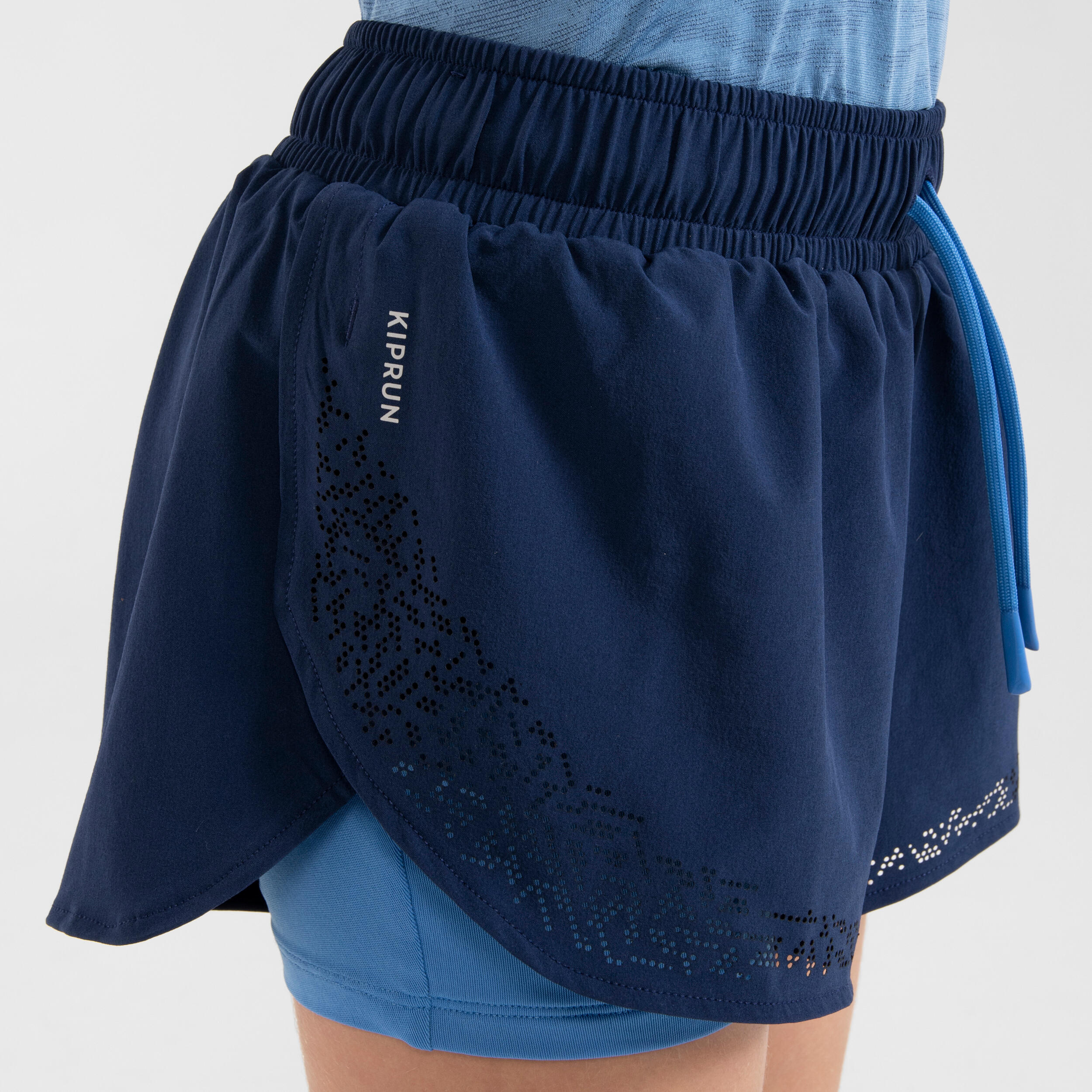 Girl's breathable running shorts - KIPRUN DRY+ 2 in 1 navy and blue