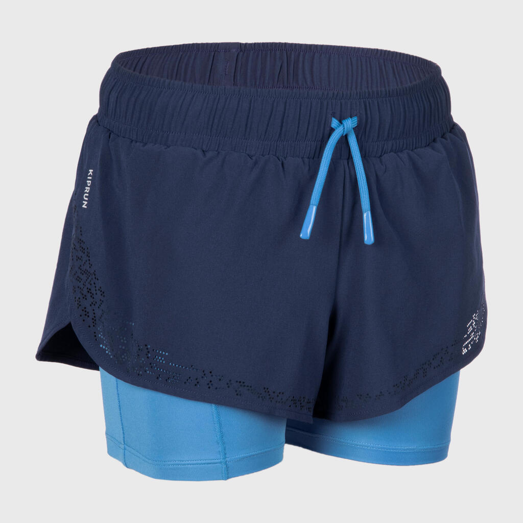 Laufshorts Kinder Mädchen atmungsaktiv - Dry 900 dunkelblau/grün 