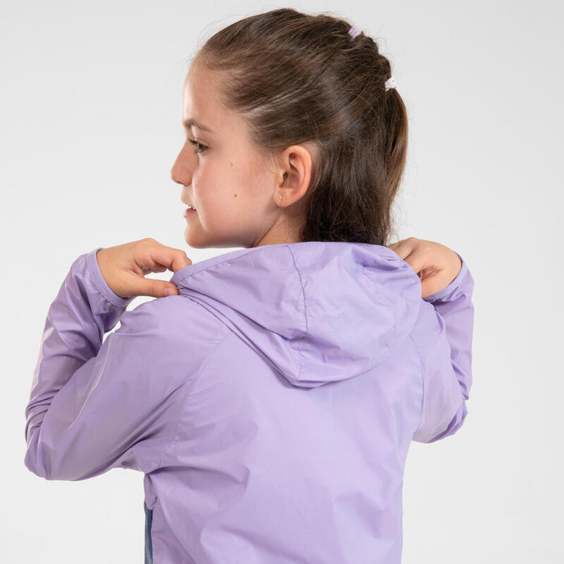 Laufjacke Kinder winddicht atmungsaktiv - Run Wind grau/lila