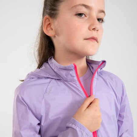 Kids' breathable windproof KIPRUN WINDBREAKER running jacket - grey/mauve/pink