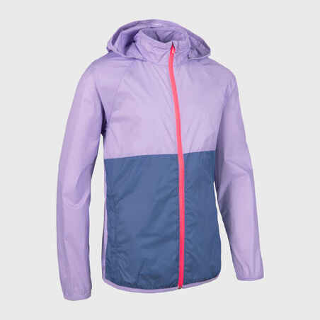 Kids' breathable windproof KIPRUN WINDBREAKER running jacket - grey/mauve/pink