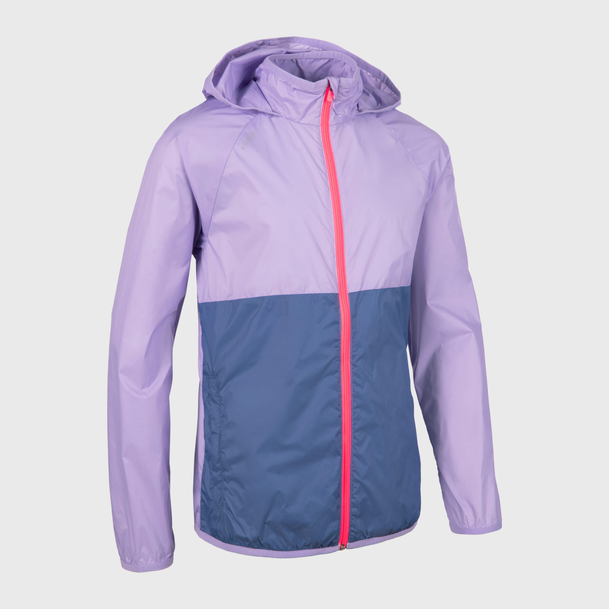 Kids' breathable windproof KIPRUN WINDBREAKER running jacket - grey/mauve/pink 6/11