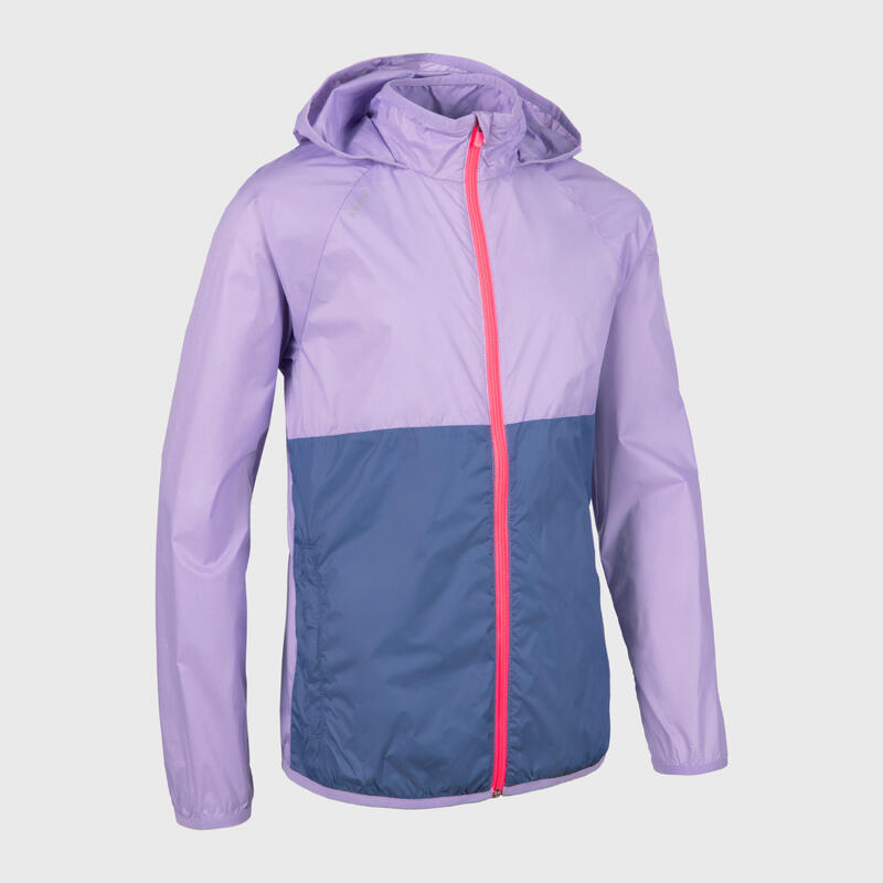 Giacca antivento running bambino WINDBREAKER grigio-viola chiaro-rosa