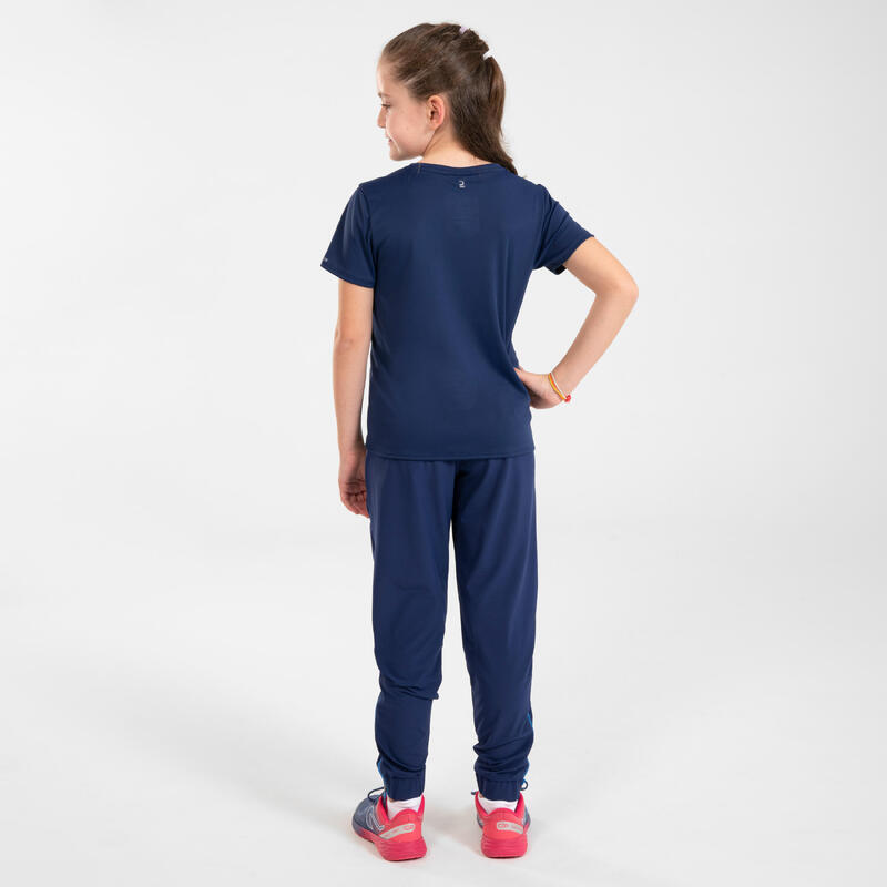 兒童透氣跑步 T 恤 KIPRUN－軍藍色／綠色