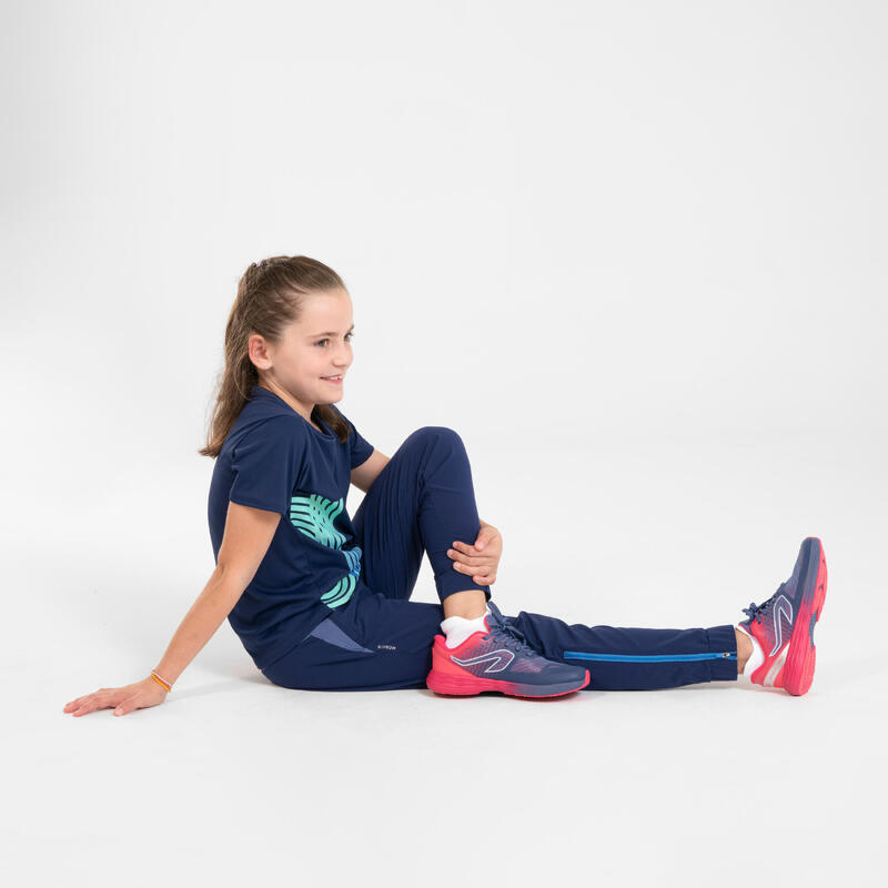 Pantalon de running avec zip Enfant - KIPRUN DRY+ marine denim bleu
