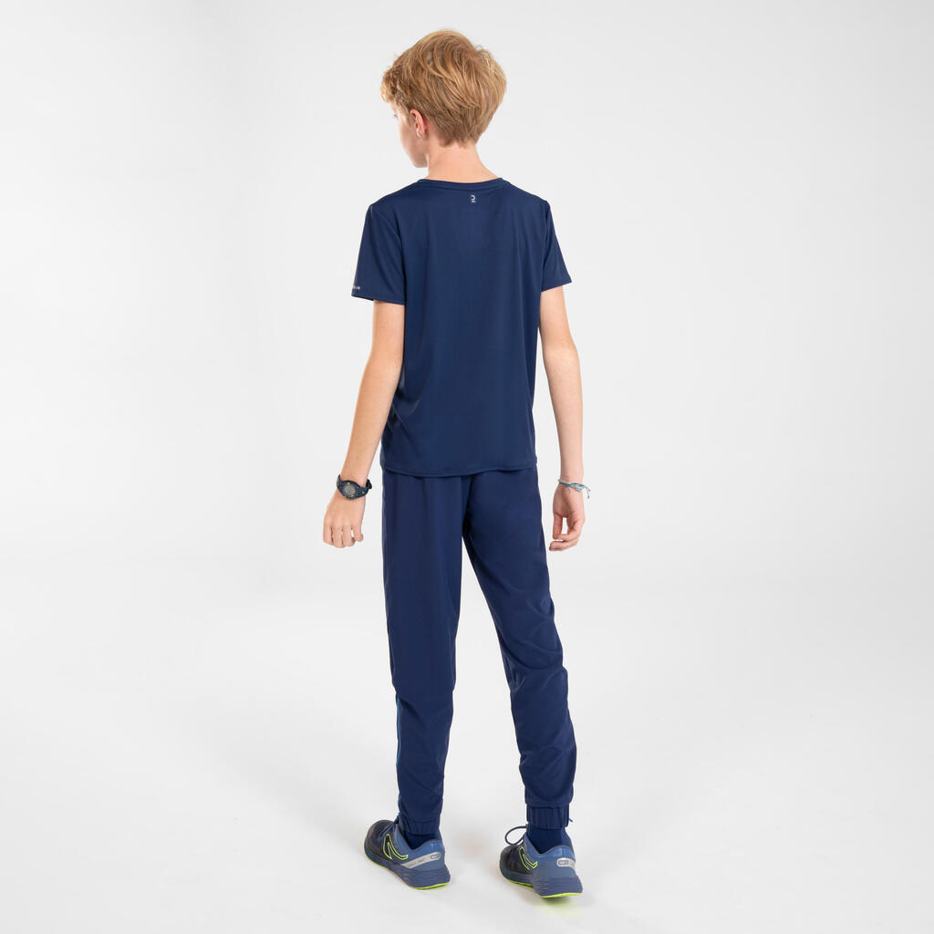 Vaikiški laidūs orui bėgimo marškinėliai „Kiprun Dry+“, tamsiai mėlyni, žali