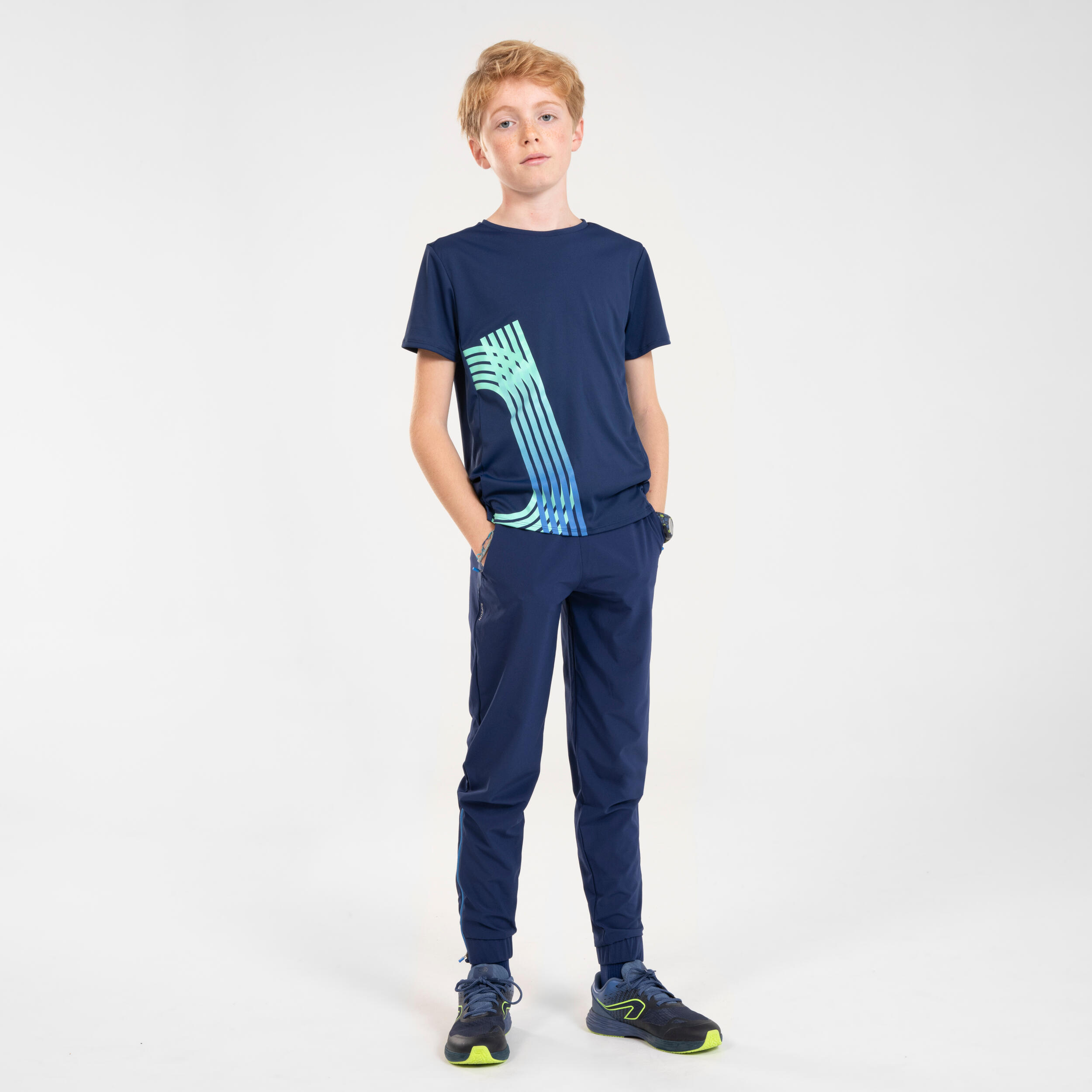 KIPRUN DRY++ kids breathable running T-Shirt - navy/green 8/13