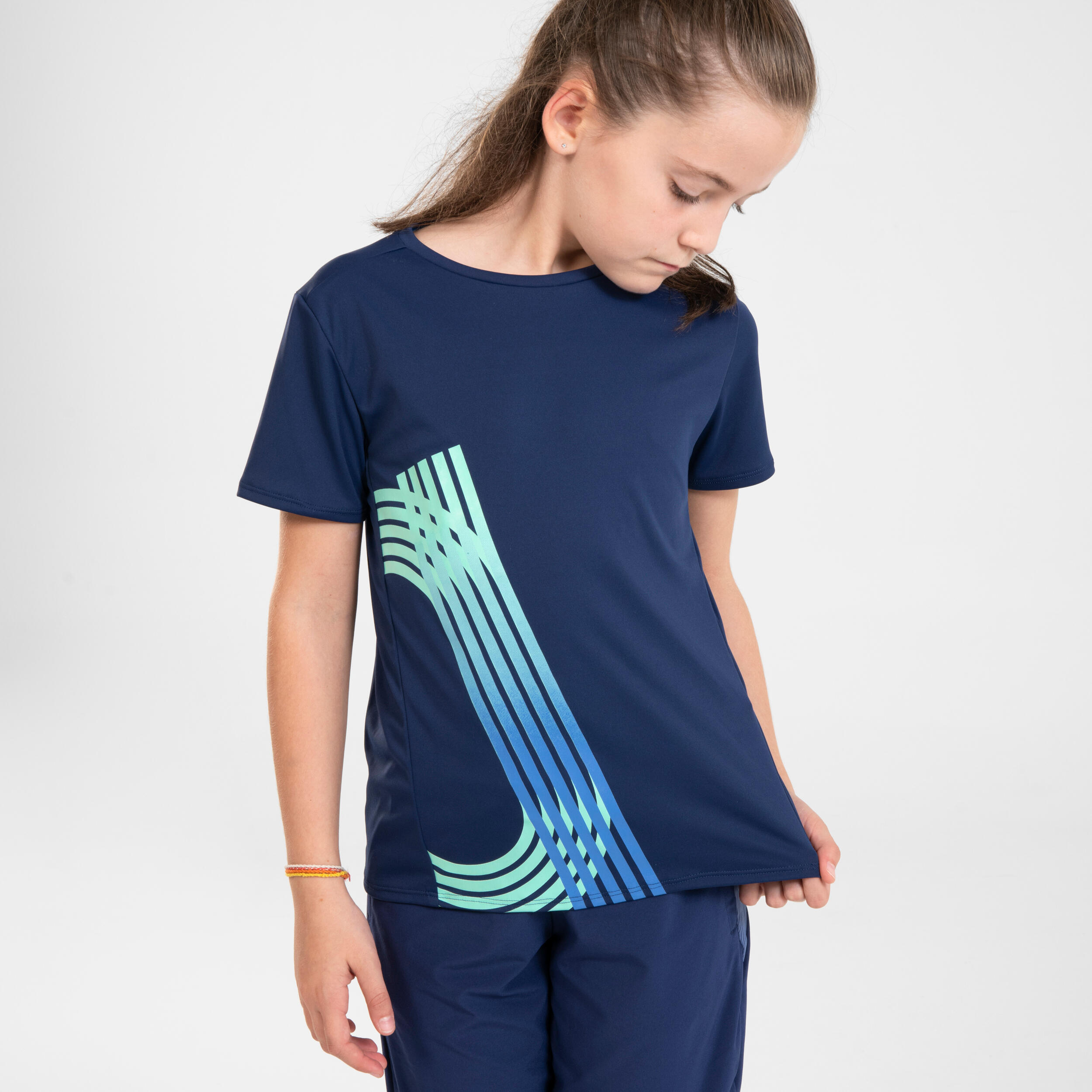 KIPRUN DRY++ kids breathable running T-Shirt - navy/green 7/13