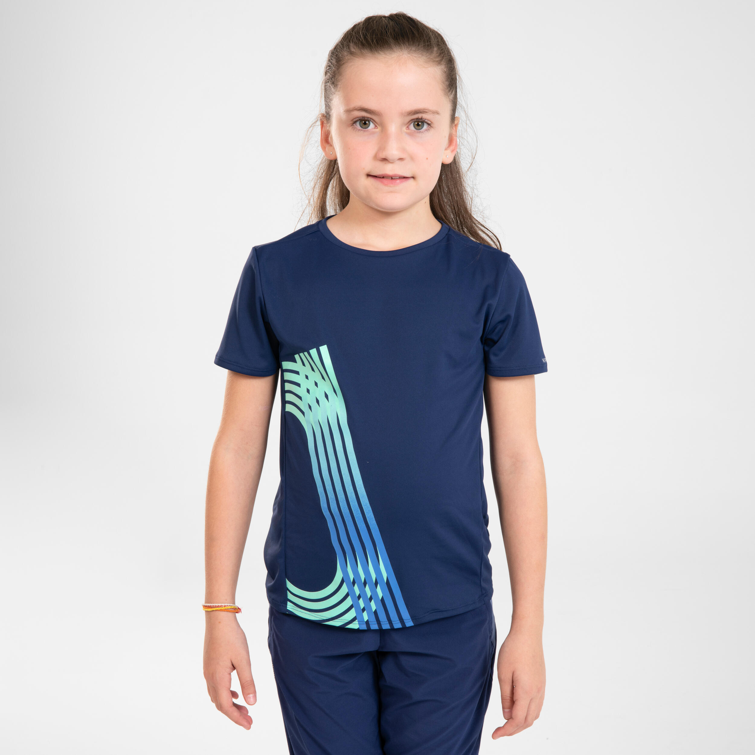 KIPRUN DRY++ kids breathable running T-Shirt - navy/green 6/13