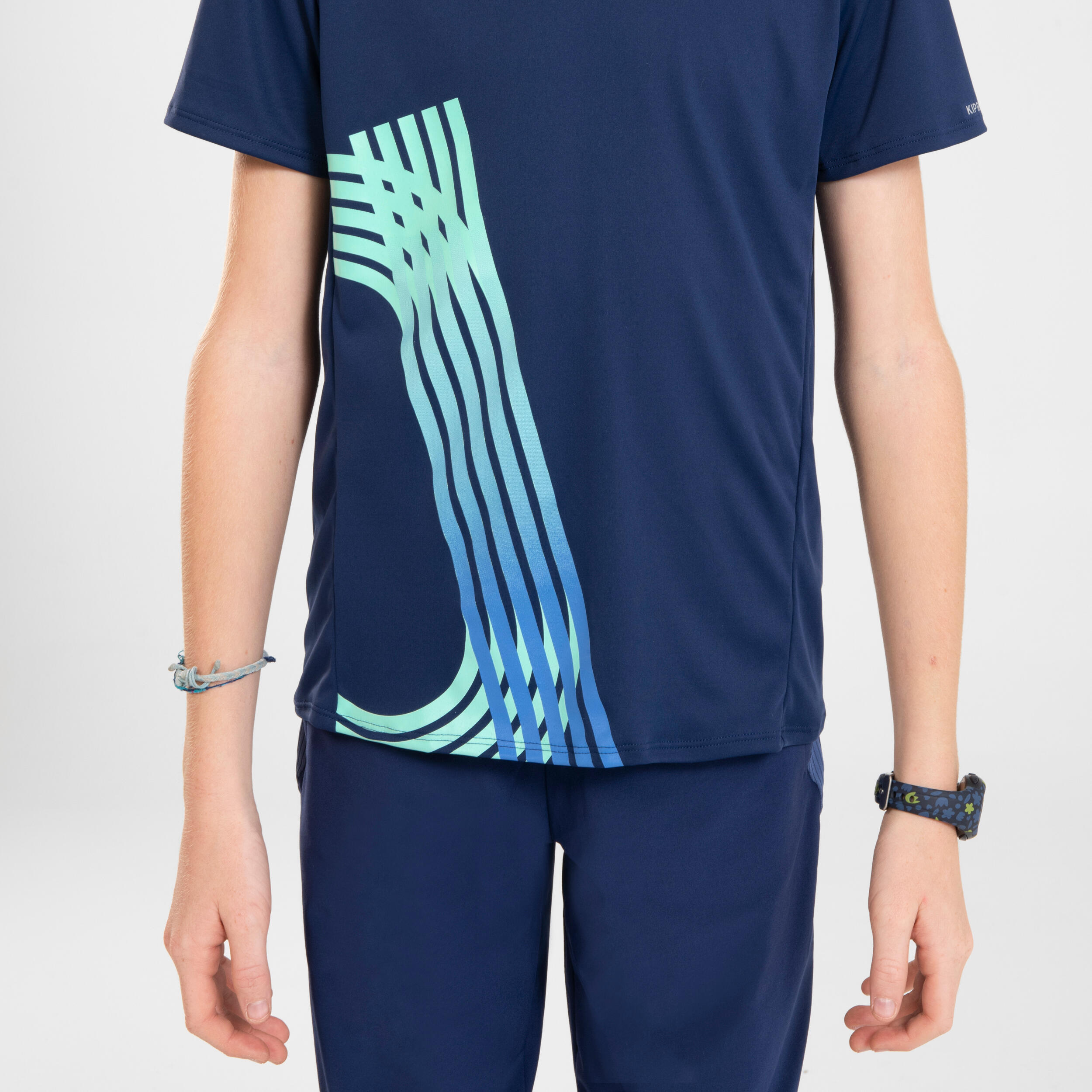 KIPRUN DRY++ kids breathable running T-Shirt - navy/green 5/13