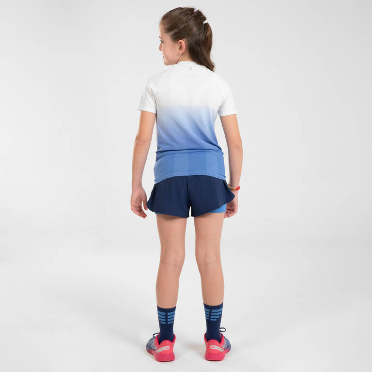 KIPRUN DRY+ Girls' 2-in-1 Running Tight Shorts - navy and blue