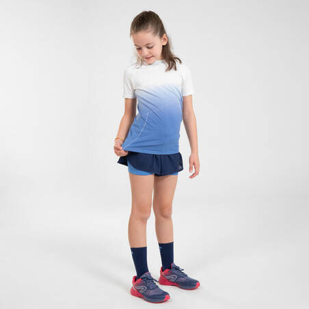 KIPRUN DRY+ Girls' 2-in-1 Running Tight Shorts - navy and blue