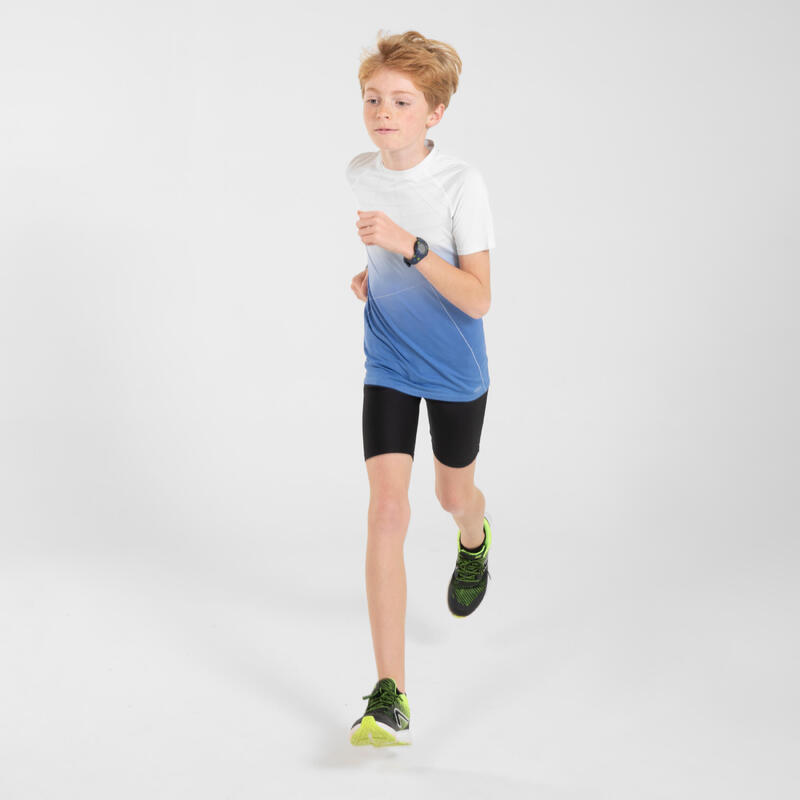 T-shirt running conçu sans couture Enfant - KIPRUN SKINCARE blanc bleu