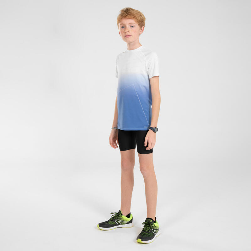 Camiseta running ecodiseño sin costuras Niños - KIPRUN SKINCARE blanco azul