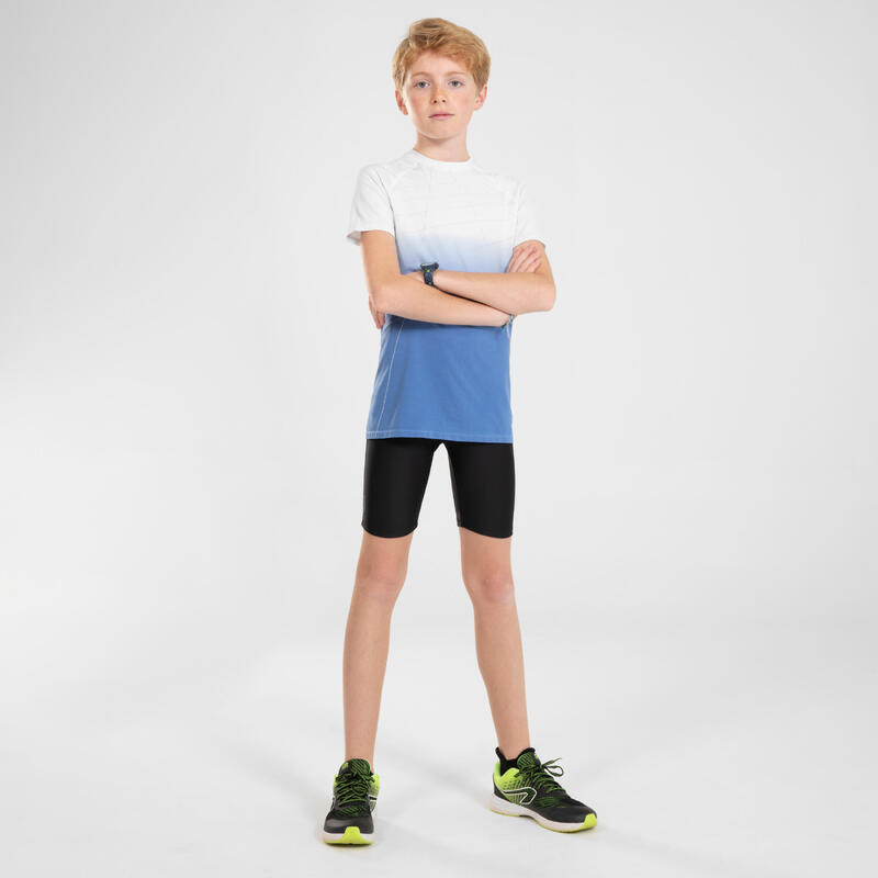 Tricou fără cusături KIPRUN SKINCARE alergare alb-albastru Copii
